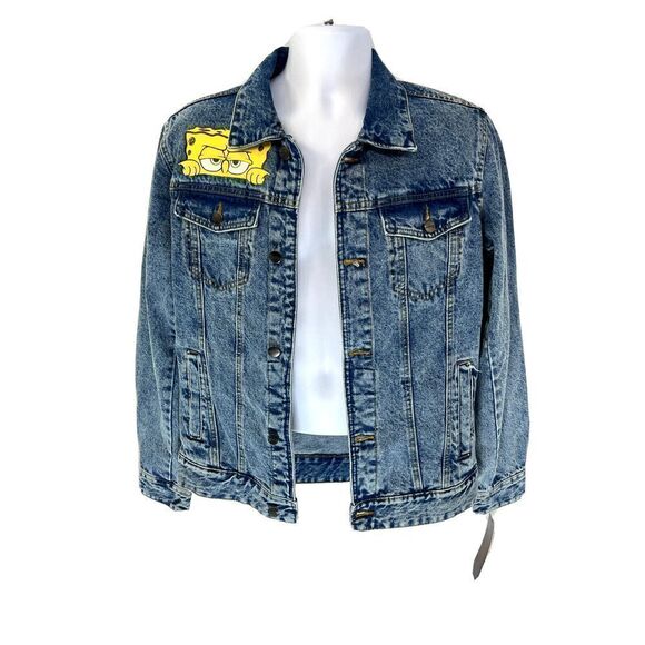 Members Only x Sponge Bob Trucker Denim Jean Jacket X Nickelodeon Size Small New - Picture 2 of 12